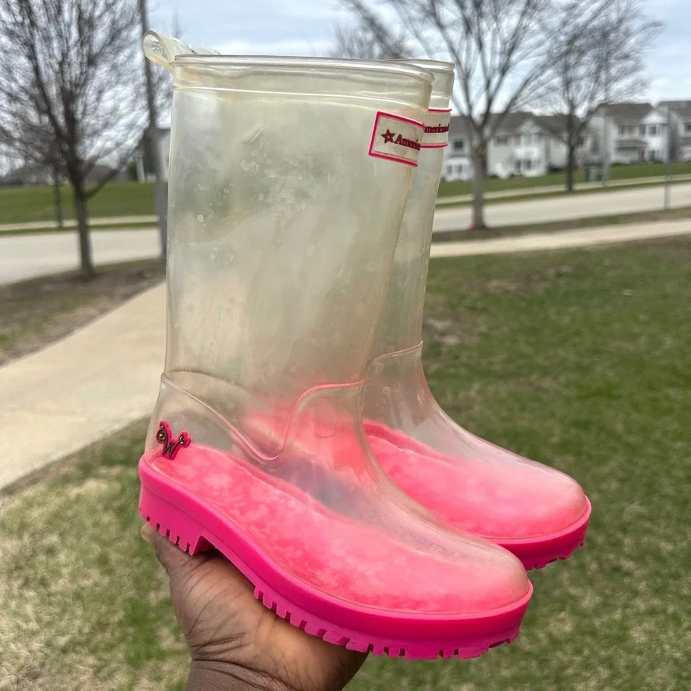 American Girl Wellie Wishers Peekaboo Clear‎ Rubber Rain Boots Size 1/2